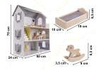 Domek dla lalek drewniany mebelki 70cm szary Domek dla lalek drewniany mebelki 70cm szary